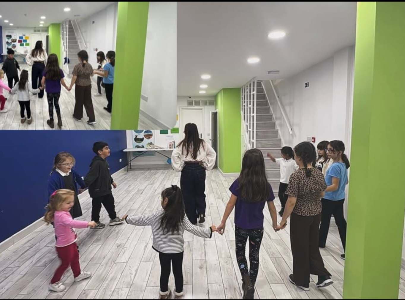Children and community members taking part in a folk dance session at UMW